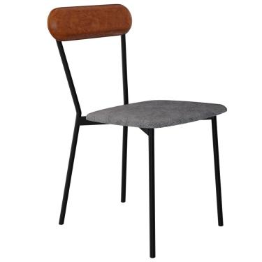 Imagem de Cadeira Estofada Para Sala de Jantar Liora Preto C01 Linho Prata Courino Caramelo - Lyam Decor