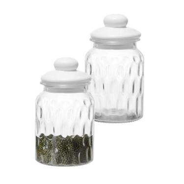 Imagem de Pote De Vidro Redondo Com Tampa Hermetica Ceramica Mantimento 1000ml -