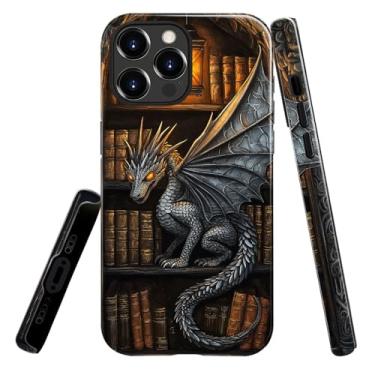 Imagem de heindiy Compatível com iPhone 13 Pro, capa brilhante, proteção total, à prova de choque, anti-arranhões, capa de TPU, capas para homem, mulher, estante vibrante escura dragão