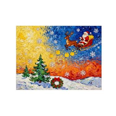 Imagem de Pinturas em tela Natal-Quadros Decoração de Parede-Árvores coloridas trenó veados-Inverno Paisagens Impressões para Sala de Estar 60x80cm Sem Moldura
