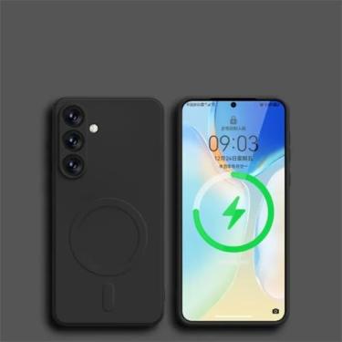 Imagem de YOGISU Capa magnética de silicone líquido para carregamento sem fio Samsung S24 Ultra à prova de choque (para Samsung S24 Ultra/preto)