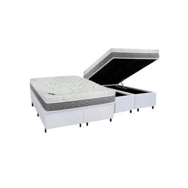 Imagem de Cama Box Baú Queen Sintético + Colchão Aspen Espuma D33 Luckspuma Super Firme 158x198x62 Branco