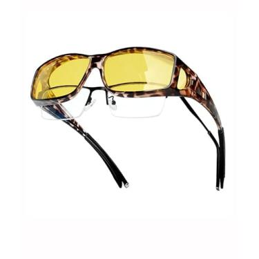 Imagem de Fit Over Óculos de sol feminino masculino polarizado envolver óculos de sol retangulares esportivos óculos de sol para dirigir ciclismo SY6172, Armação tartaruga | Lente amarela