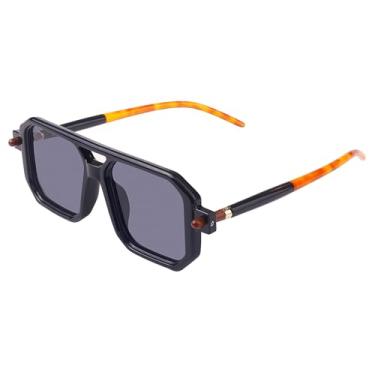 Imagem de Óculos de sol aviador quadrados retrô premium com lentes de vidro planas para homens e mulheres, Armação preta, lente cinza