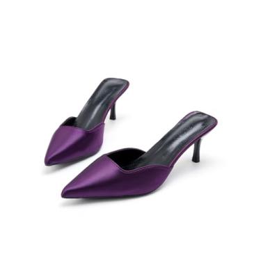 Imagem de Sandálias femininas de salto alto fechado bico fino salto agulha sem cadarço confortável casual sapatos sapatos, Roxa, 34
