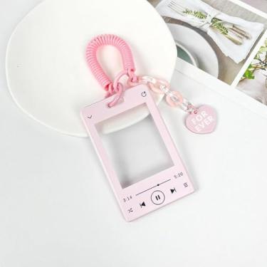 Imagem de 1 capa de chaveiro rosa com desenho animado – suporte de cartão de foto com pingente, capa protetora para passe de ônibus, cartões de crédito e identidade, bolsa de papelaria para viagem e uso diário