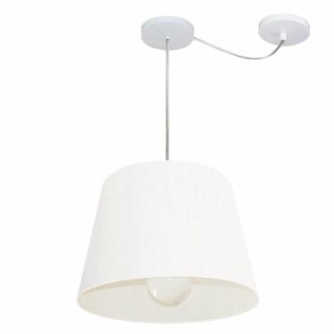 Imagem de Lustre Pendente Cone Com Desvio De Centro Vivare Md-4274 Cúpula Em Tecido 30x40cm - Bivolt Branco 127/220v