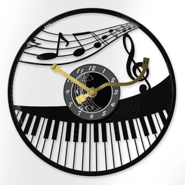 Imagem de Relógio de parede com design de notas musicais e piano 30x30cm silenci