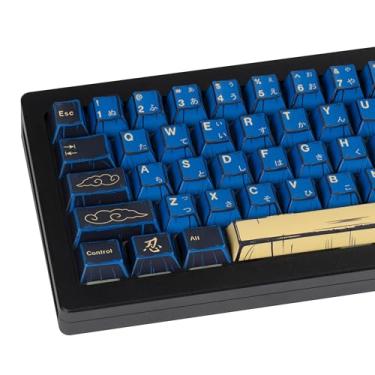 Imagem de GEKUCAP Blue Samurai Mangá Japonês Teclas com 130 teclas, Cherry Profile PBT Conjunto de teclas personalizadas para teclado mecânico Cherry Gateron MX Switchs