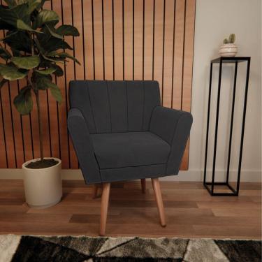 Imagem de Poltrona Laura Pés Palito Linho Cinza escuro