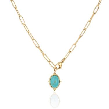 Imagem de Dckazz Colar turquesa, ouro, turquesa, joia feminina ocidental, vintage, estilo ocidental, pingente de pedra oval, aço inoxidável banhado a ouro 14 K