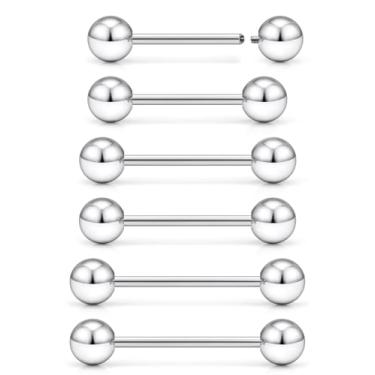Imagem de Dyknasz Piercing de mamilo 16G, anéis de língua de aço cirúrgico com rosca interna, variedade de tamanhos, barra reta para mulheres e homens, 12 mm, 14 mm, 16 mm, comprimento da barra, tom prateado