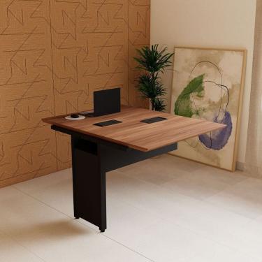 Imagem de Mesa Escrivaninha 90cm Auxiliar Plataforma de Acoplar com Caixa de Tomada para Escritório Corporate Nogal/Preto