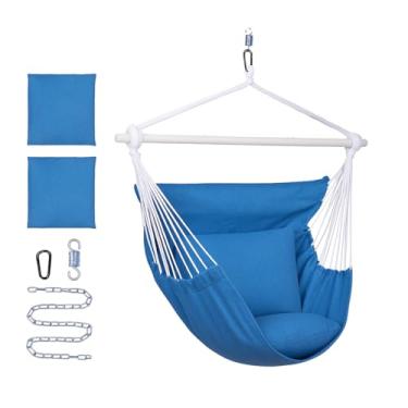 Imagem de Backyard Expressions cadeira suspensa com almofadas e kit de pendurar – capacidade de 136 kg, tecido de mistura de algodão, para uso interno/externo – inclui corrente, ganchos e mola – 5 cores
