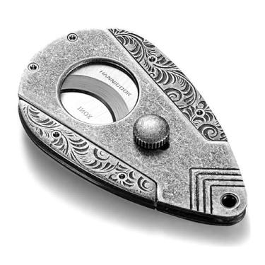 Imagem de Cortador de Charuto Premium Dupla Lâmina em Aço Inoxidável Dourado com Estojo em Couro + Caixa de Presente – Hannicook (Prata)