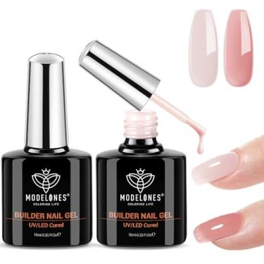 Imagem de modelones Builder Gel para unhas, 2 peças de capa nude e rosa rosa para engrossar Apex Building 20.3 cm-1 base cor de borracha polidor fortalecedor extensão lâmpada LED curada 10 ml DIY salão