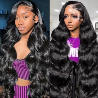 Imagem de Peruca de cabelo humano ondulado frontal de 81 cm com densidade 200% Pull Go 13 x 6 HD transparente sem cola para mulheres, nós descoloridos pré-cortados com cabelo de bebê