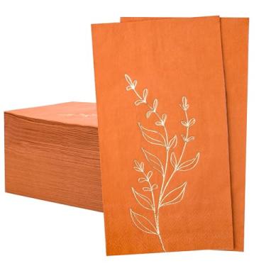 Imagem de Guardanapos de terracota Guardanapos descartáveis de papel de jantar com 2 camadas, 100 peças, folhas douradas, guardanapos de outono para jantar, piquenique, aniversário, festa de casamento