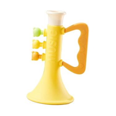 Imagem de Kokiya Brinquedo de trompete para crianças, brinquedo musical de silicone com desenho animado, cabo ergonômico para festa e viagem, Amarelo