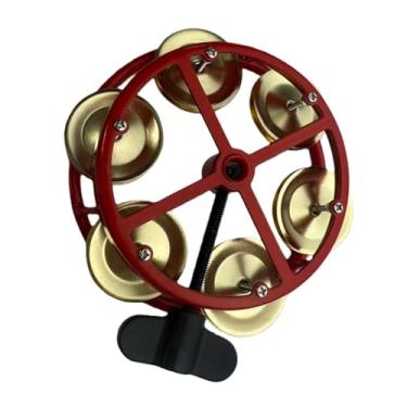 Imagem de KiBcsLic Pratos de percussão montáveis, pandeiro, tamborim, acessórios de percussão, sino de 11,5 cm de diâmetro com guizos de metal para festas de palco KTV, Ouro Vermelho
