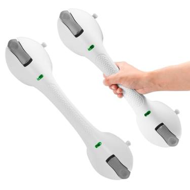 Imagem de Barras de sucção para banheiras e chuveiros com indicador, pacote com 2 unidades de 43 cm – alças de chuveiro removíveis sem perfuração para idosos, idosos e deficientes (ventosa forte)