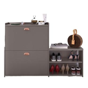 Imagem de Sapateira 2 Andares Mell New Organizadora com Banco 2 Portas Basculantes Hall de Entrada(MILANO CINZA)