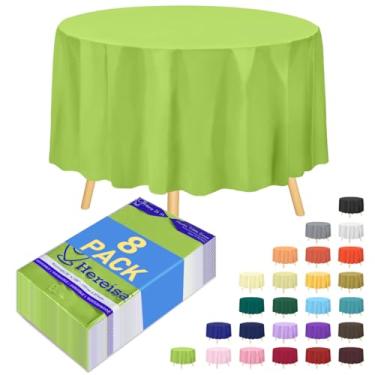 Imagem de Hereisa Pacote com 8 toalhas de mesa de plástico descartáveis verde-claro redondas 213 cm de diâmetro – Capas de mesa de festa resistentes à prova d'água para casamentos, banquetes e eventos