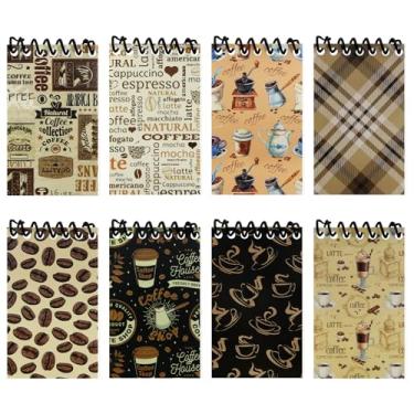 Imagem de Unigift 8 Pcs Coffee Themed Mini Spiral Notebook,Vintage Brown Grid Coffee Beans Pot Pattern Small Notepads Pocket Memo Pads Wirebound Journaling Notebook Gift for Kid Home School Birthday Party