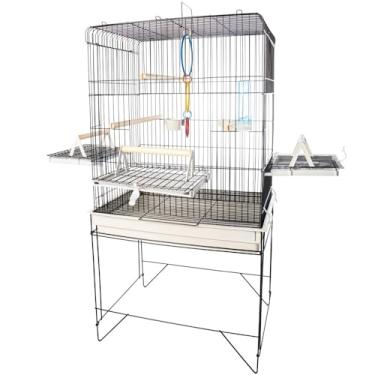 Imagem de Gaiola para Papagaio, Viveiro Grande Gaiola Aberta para Calopsita Triplex para Calopsitas Ring Neck Ave Mansas Pássaros Livres Poleiro Madeira(VIVEIRO GRANDE BLACK BRANCO)