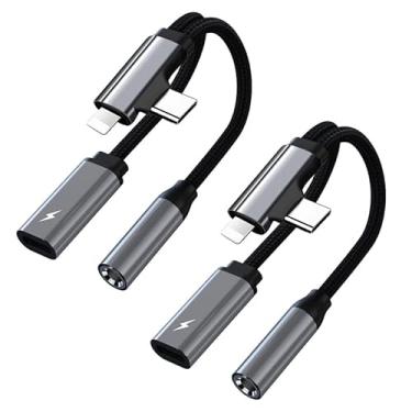 Imagem de Adaptador USB C/Lightning para Jack de 3,5 mm, adaptador de auriculares 2 em 2 e carregamento USB-C, auriculares para Jack áudio compatível com i Phone 16/15/14/13/12/X/8/7/Pad Galaxy S24/S23 (2 peças