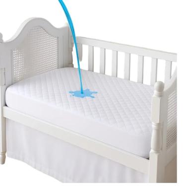 Imagem de Capa Protetora de Colchão para Berço, Impermeável, Antimicrobiana, 130x70x20cm, com Elástico, Saia Ajustável, Lavável em Máquina (Branco)