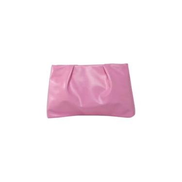 Imagem de OYOANGLE Bolsa de mão feminina de couro PU pequena com zíper franzido minimalista, rosa, one_size