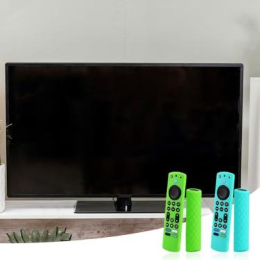 Imagem de 2 capas remotas de silicone (brilha no escuro) para Firestick 4K Max/Toshiba/Insignia/Pioneer/Omni (QLED) Series Alexa Voice Remote Enhanced com cordão (verde + turquesa)