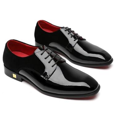 Imagem de Erphpre Paul Sapato masculino Blake Oxfords de couro envernizado confortável para festa de casamento, Veludo, preto, 46