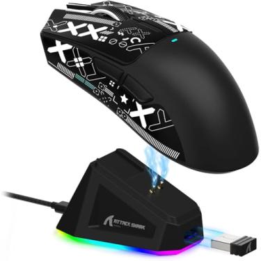Imagem de Mouse Gamer ATTACK SHARK X11 Sem Fio Tri-Mode (2.4G/Bluetooth/USB) Com Base RGB – Ergonômico, Alta Precisão Com Adesivo Personalizável (Preto)