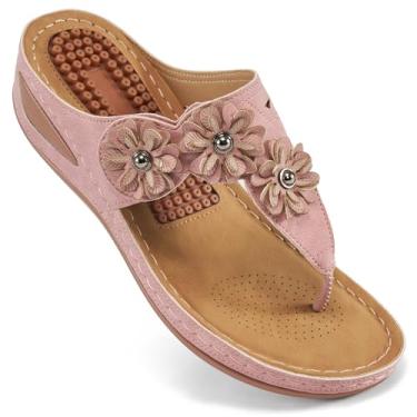 Imagem de FUDYNMALC Sandálias femininas de plataforma: chinelos elegantes de verão confortáveis plataforma ortopédica calçados casuais para caminhada, rosa, 34