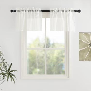 Imagem de Cortina de voile transparente para janela pequena, cozinha, café, escritório, 73 x 35 cm de comprimento, bege claro, 2 painéis