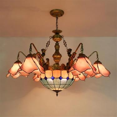 Imagem de Lustre de luxo americano para sala de estar, com LED, estilo mediterrâneo, para restaurante, quarto, villa, hotel, café ou bar, luminária pendente de vidro colorido (C 6 lâmpadas)