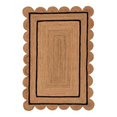 Imagem de Tapete indiano trançado à mão de juta natural, tapetes boêmios para jantar, cozinha, decoração de berçário de corredor linha de algodão preto juta coleção Ruva WM recortada (preto natural, retângulo