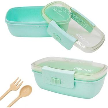 Imagem de Pote Marmita 650ml com Tampa Hermética, Garfo e Colher – Livre de BPA, Seguro para Micro-ondas e Freezer, Ideal para Transportar Refeições no Dia a Dia (Verde)