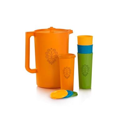 Imagem de Tupperware Conjunto Heritage Retro Collection, jarro e 4 copos em cores retrô, lavável na lava-louças e livre de BPA