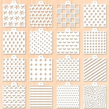 Imagem de GORGECRAFT 16 peças de 14 cm coração aerógrafo cookies estêncil PET plástico estrela reutilizável faça você mesmo Royal Glace, molde de grão de madeira de bolinhas para bolos de açúcar, sobremesa