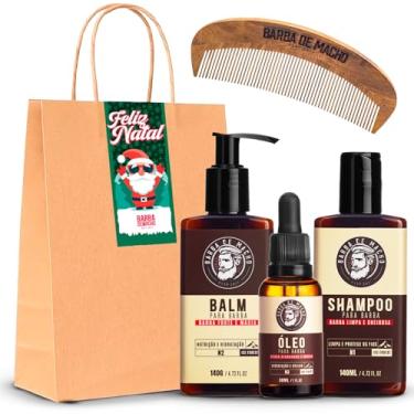 Imagem de Kit Shampoo Balm Óleo e Pente + Embalagem Presente Natal - Barba de Macho