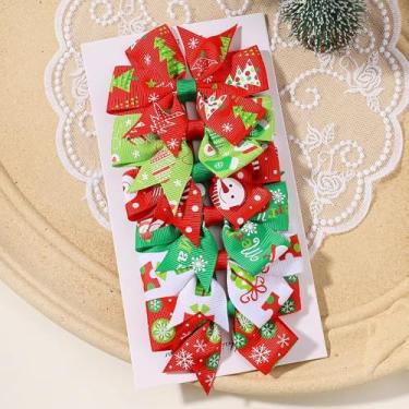 Imagem de 6 peças de 7,6 cm prendedores de cabelo natalinos adorável laço festivo grampo de cabelo boutique estampa natalina flocos de neve cocar