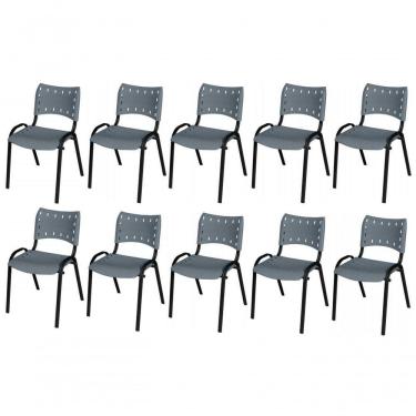 Imagem de Cadeira Iso Base Preto Escola, Escritório Cinza - Kit 10 Un