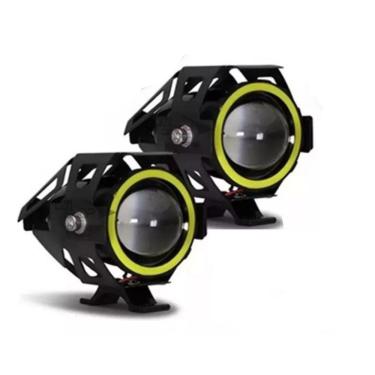 Imagem de Kit 2 Faróis De Milha Angel Eye Led U7 Luz Azul 6000k Para Motos Carros