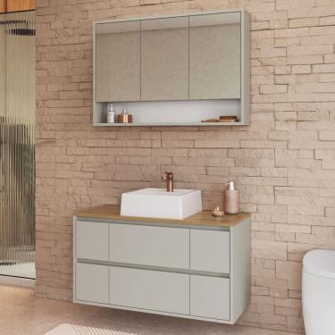 Imagem de Armário de Banheiro Berlim 5 Portas 4 Gavetas com Cuba e Espelho Arenas - Art In Móveis