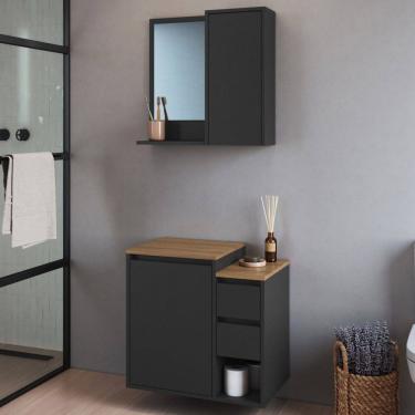 Imagem de Armário de Banheiro Bari 2 Portas 2 Gavetas com Espelho Grafite - Art In Móveis