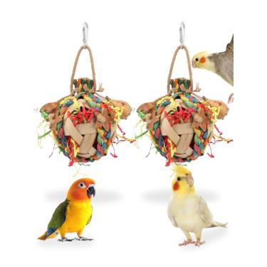 Imagem de Wontee Brinquedos de pássaros coloridos amassados, brinquedos de forrageamento, frutas secas naturais, mastigação para calopsitas, periquitos, periquitos, Senegal (2 pacotes)