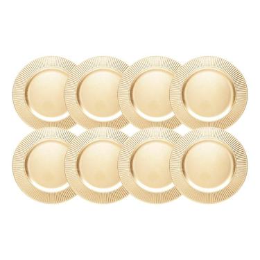 Imagem de Jogo 8 Sousplat De Mesa Redondo Primer Dourado Plástico Lyor 33cm